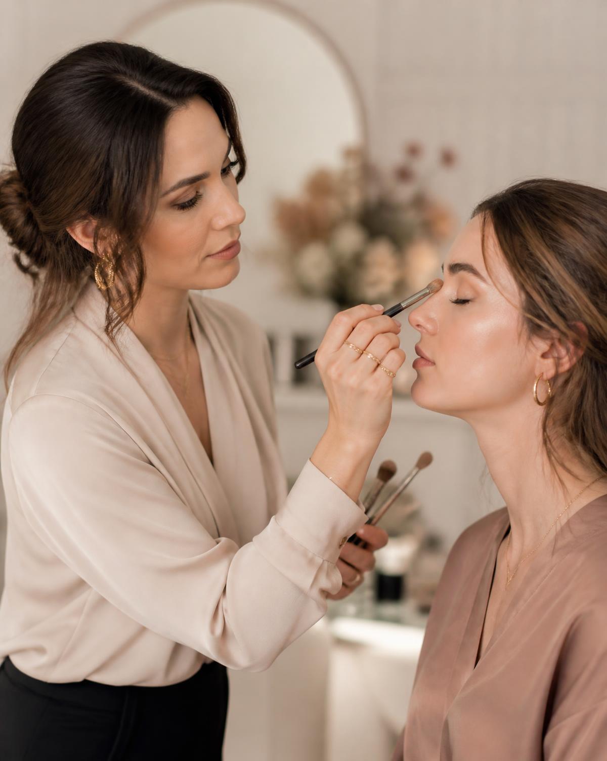 Monika Kańka – Majchrzak podczas pracy z klientką w studio MKMUA w Łodzi