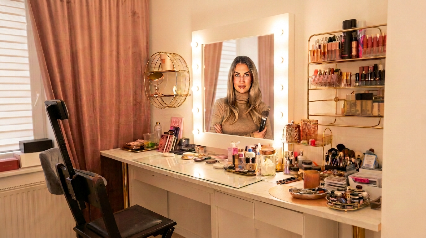 Studio makijażu MKMUA w Łodzi — Monika Kańka w odbiciu lustra